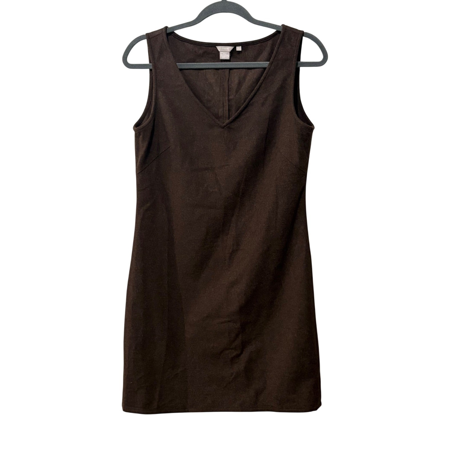 J.Crew Shift Dress Womens 4 Brown Wool Cashmere Blend V-Neck Sleeveless Office