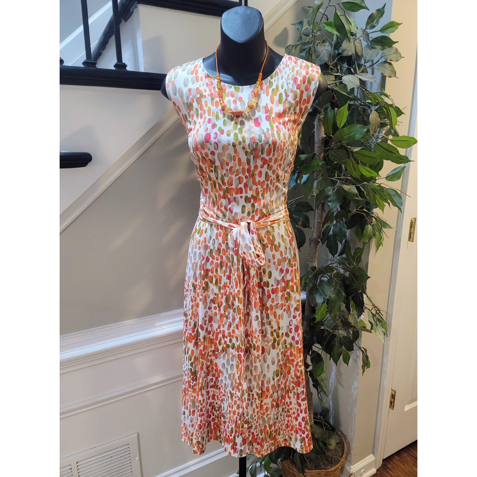 Shelby & Palmer Maxi Dress Women’s XL Coral White Stretch Abstract Tie-Waist