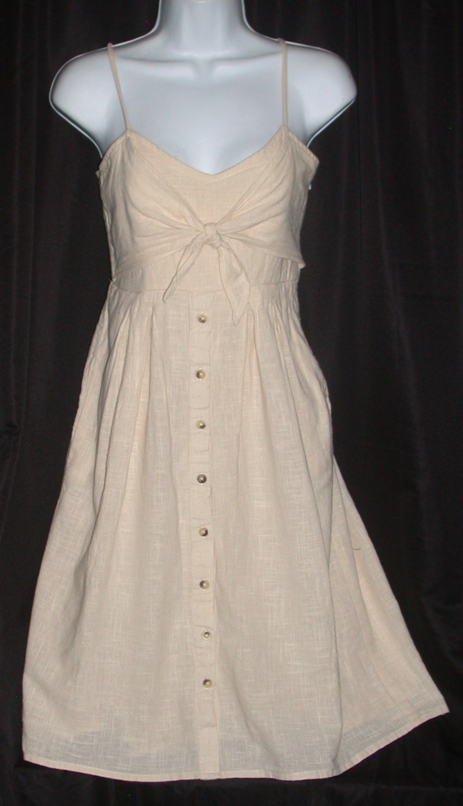 SKY AND SPARROW Ladies Size XS Cotton Boho Sun Dress Off White Tie Button Front