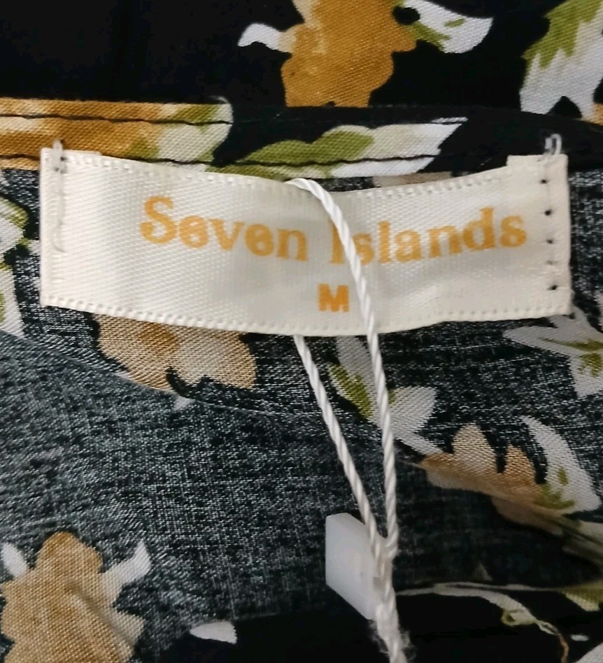Seven Islands Maxi Dress M Oversized Black Floral Rayon Drawstring Waist NWT