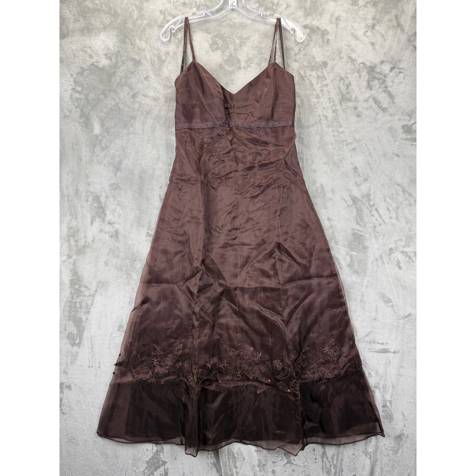 Monsoon Kimberley Chocolate Brown Silk Blend Embroidered Midi Dress UK 10 EUR 38
