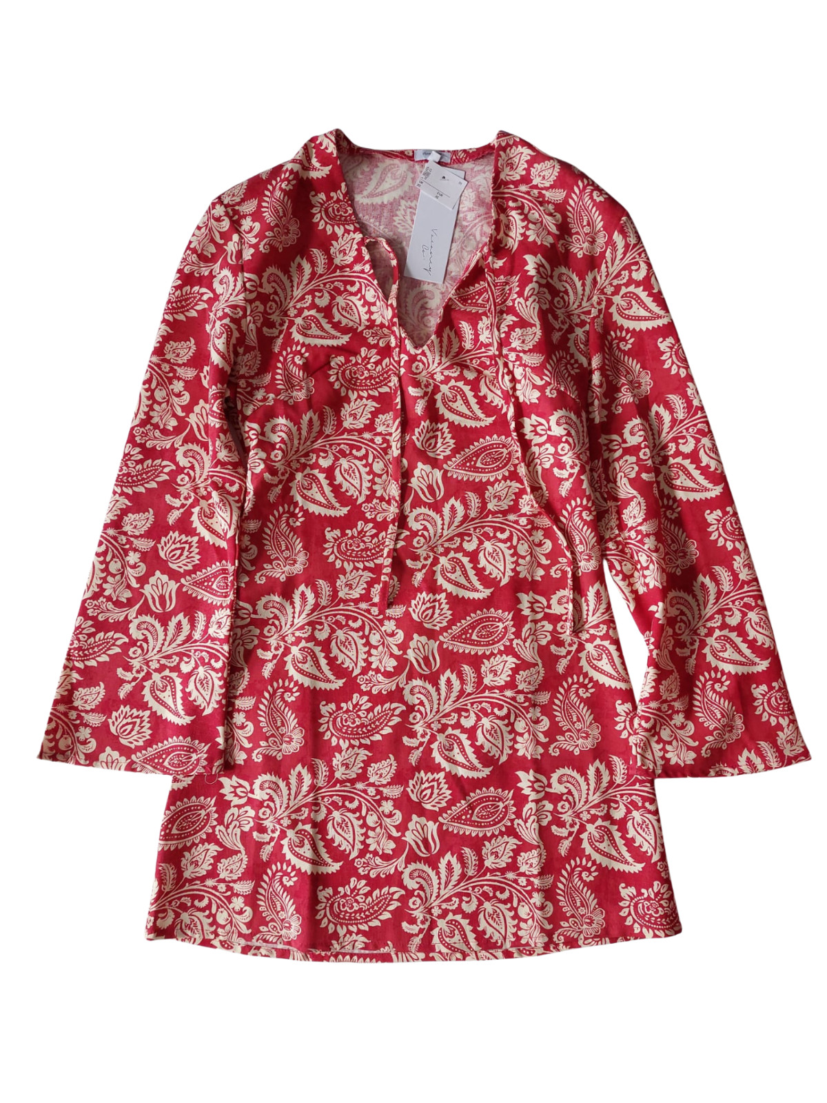 Vacancy Co. Red & Cream Patterned Mini Dress Brand New With Tags Size XS RRP£35