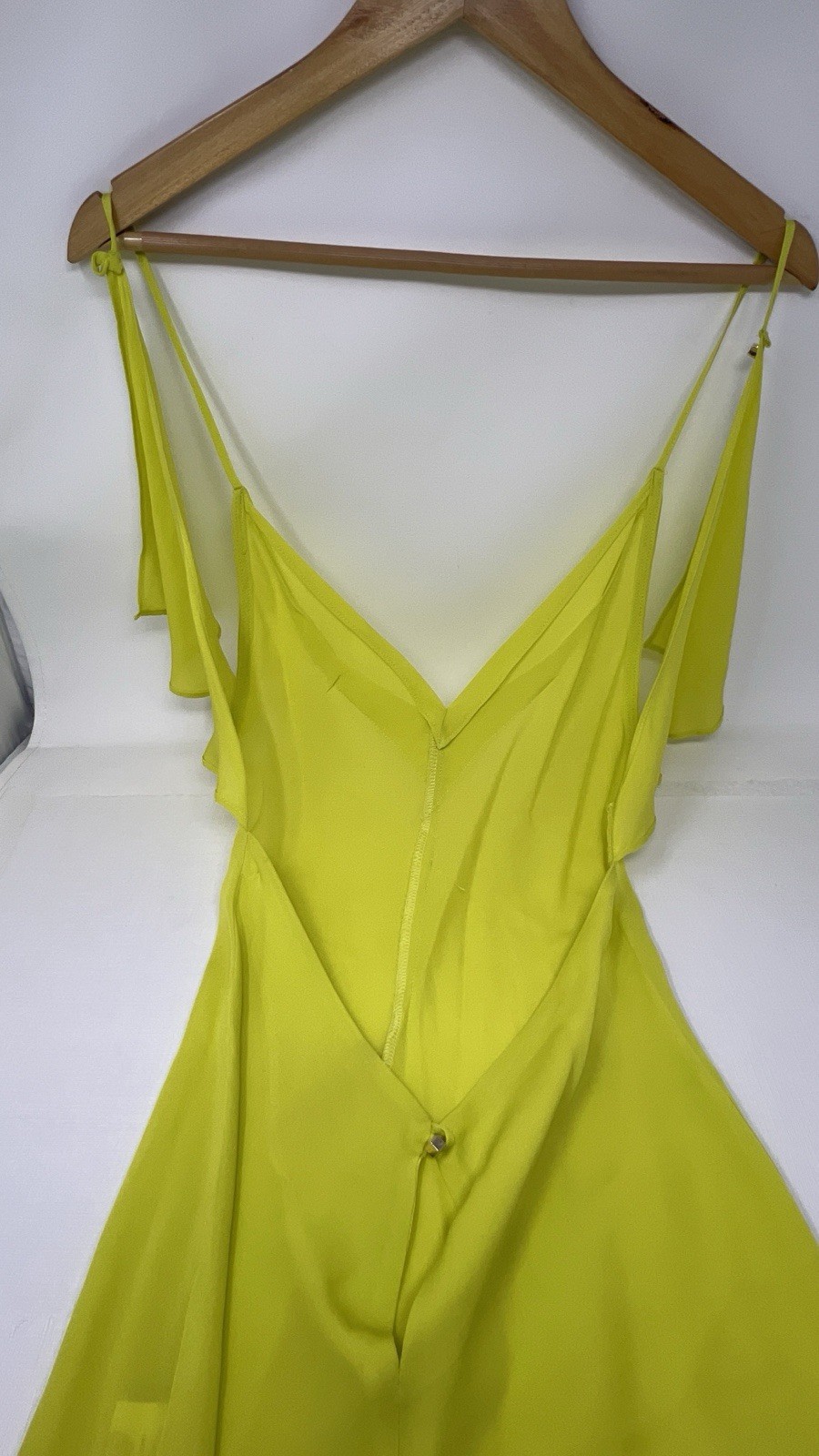 Suzy Black Lime Yellow Backless Mini Slip Dress 100% Silk Size XS