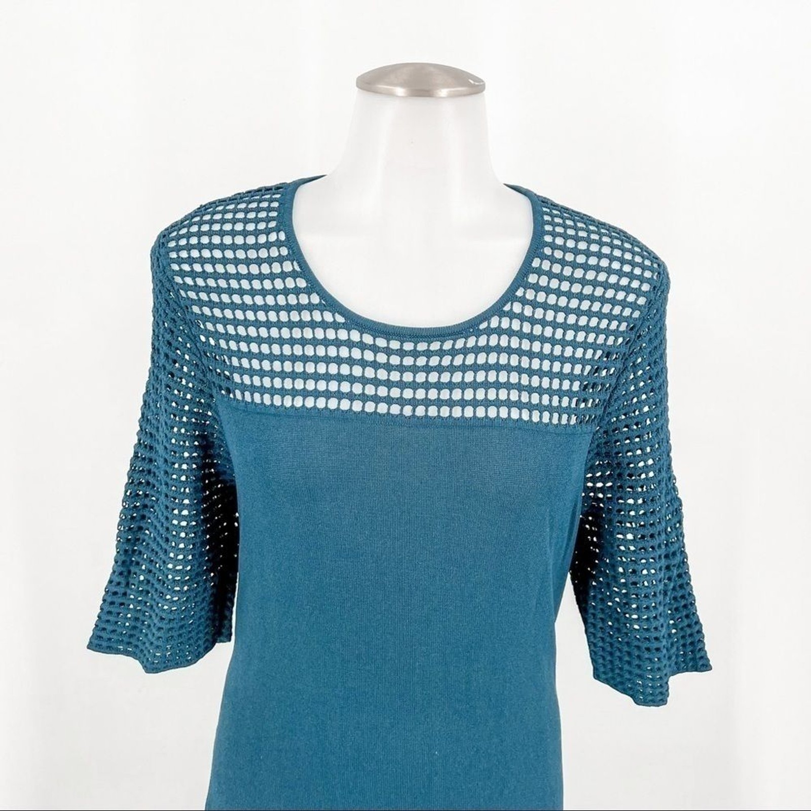 NANETTE LEPORE Ocean Teal Perforated Stretch Sweater Dress