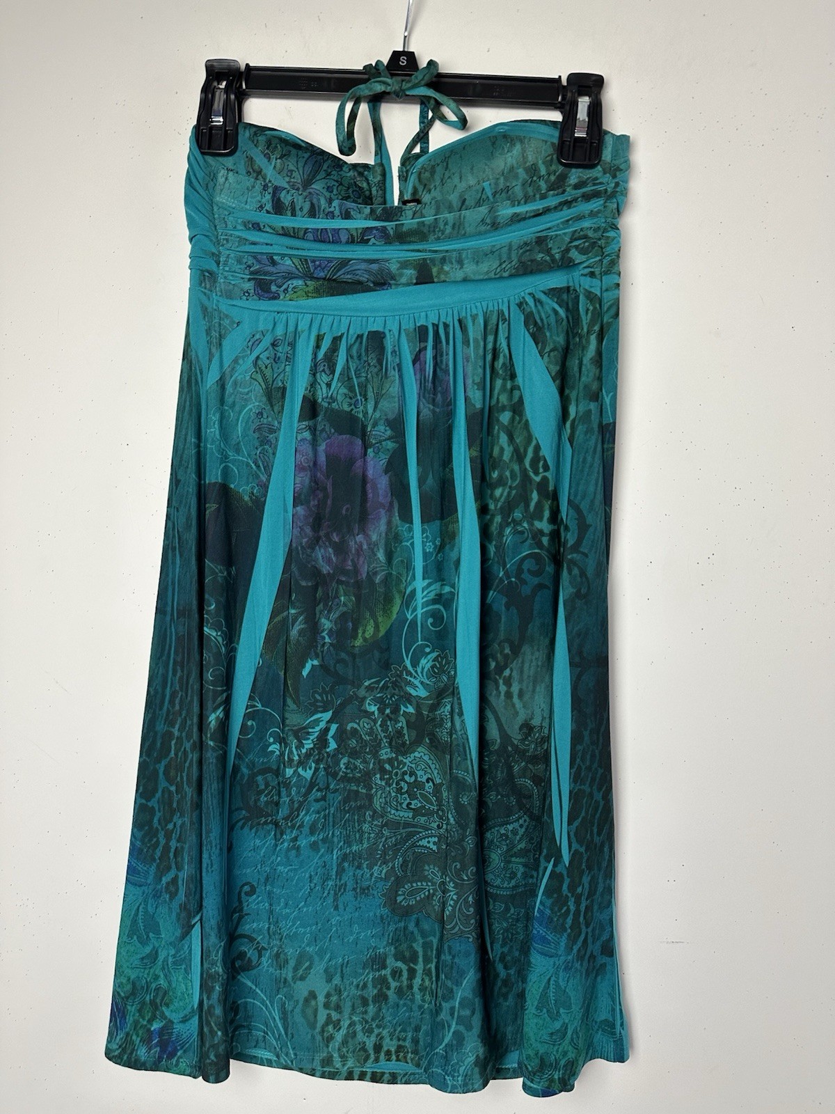 Vtg City Triangles Halter Dress Green Abstract Y2K 90s Whimsigoth Forest Fairy M
