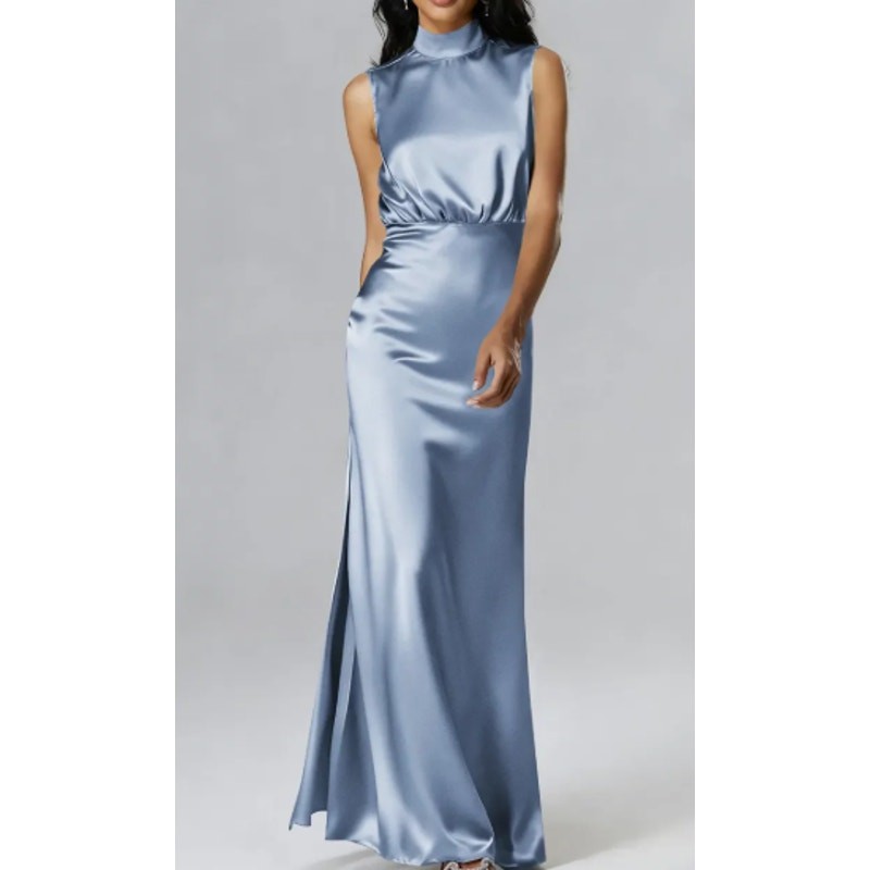 AW BRIDAL sz 4 S dusty blue crystal satin Maryjo formal party maxi dress NEW B57