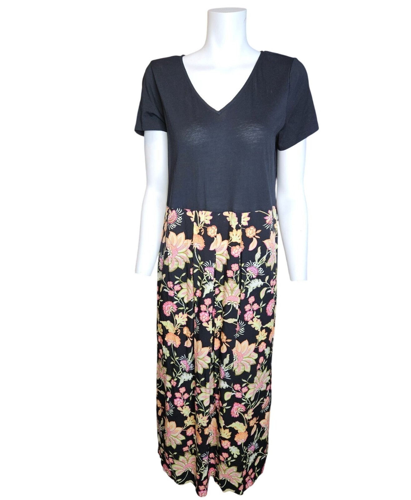 J. Jill Pullover Floral Mixed Media Maxi Dress Women M Petite Pockets Side Slit