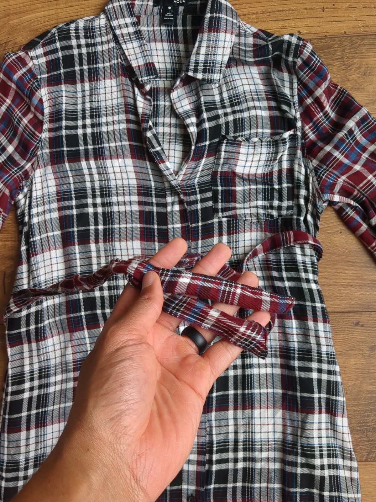 Aqua Womens Sz S Multi Plaid Collared Roll-Up Sleeve Shirt Dress