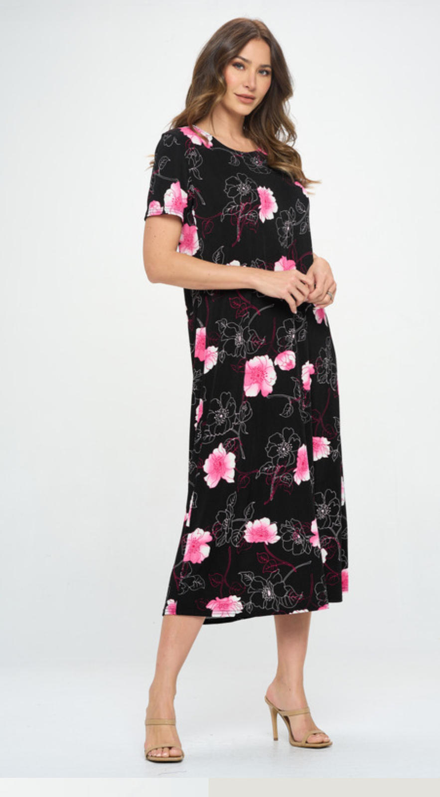 JOSTAR Slinky LONG DRESS Poly Spandex Knit Black Pink W380 S M L XL 2X 3X
