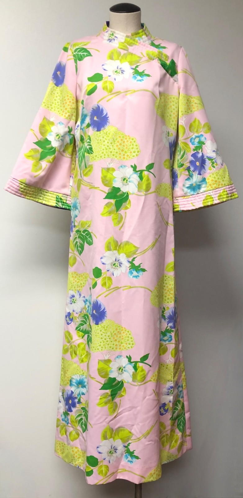 TORI RICHARD HONOLULU VNTG CAFTAN MAXI DRESS STUNNING PINK FLORAL MOTIF FITS M
