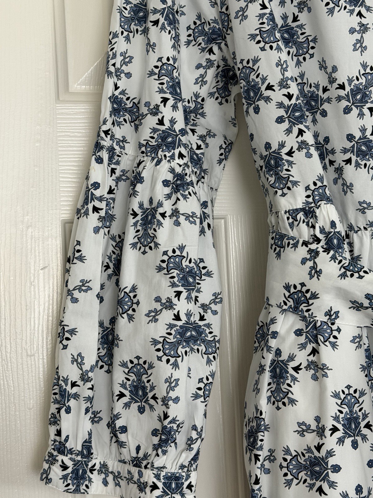 Cefinn Midi Dress White Blue Belted UK14 EU42 US10