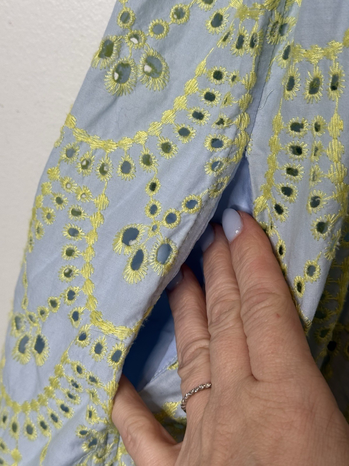 Anthropologie Devotion Twins Amorgos Dress S Blue Lime Embroidered Cotton Luxury