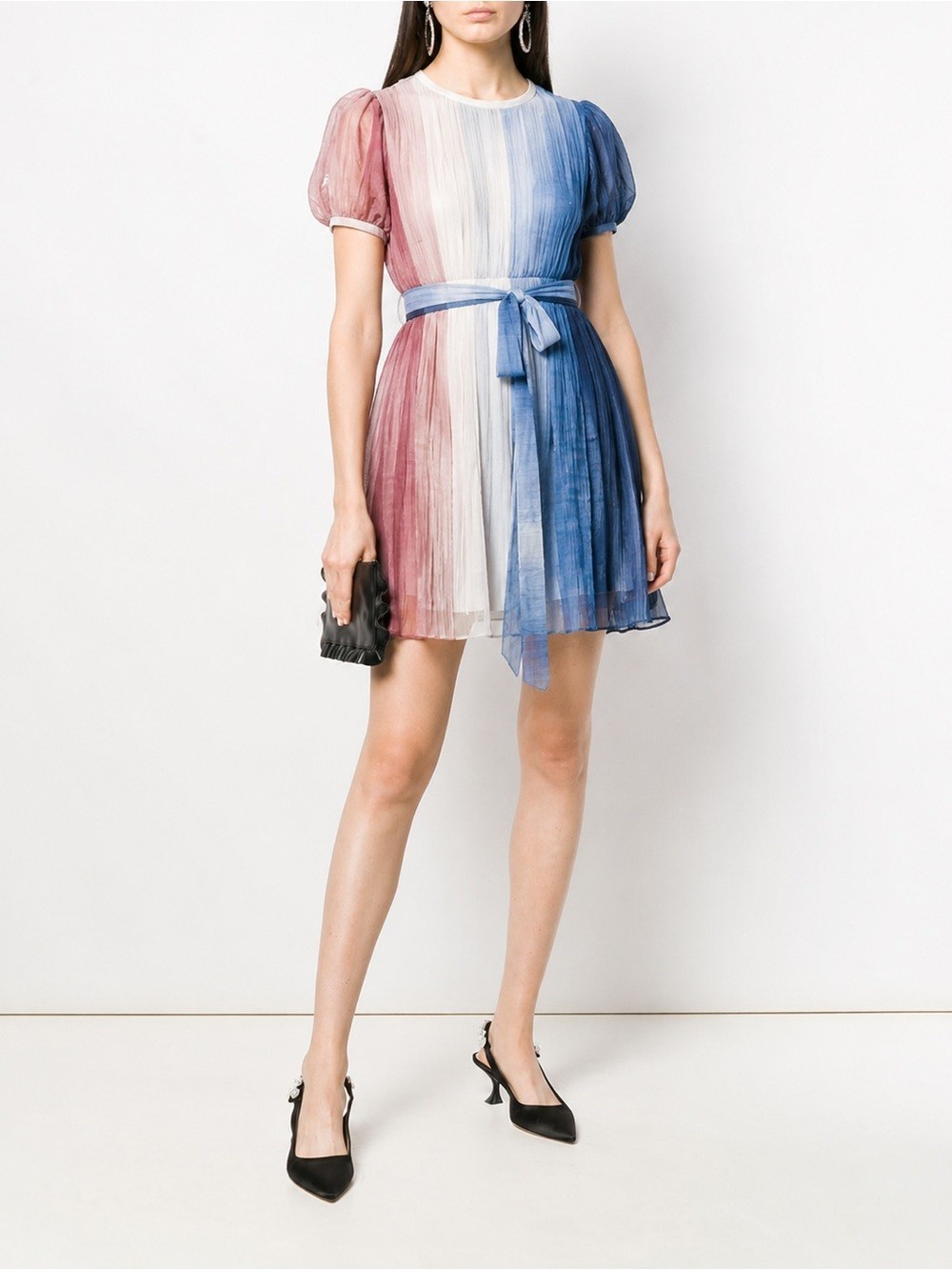 NWT BCBG Maxazria 100% Silk Chiffon Ombre Flowy Pleated Dress Pink Blue Ivory S