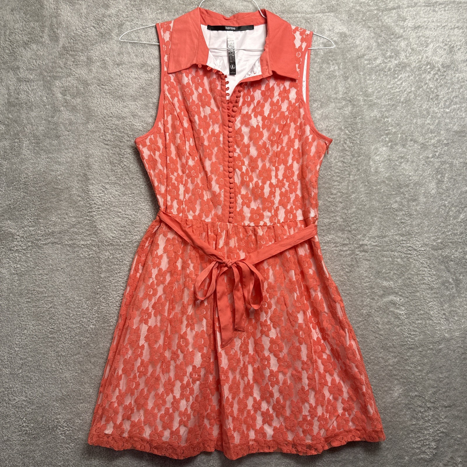 Kensie Pink Grapefruit Sleeveless Floral Print Lace Fit & Flare Dress Women’s