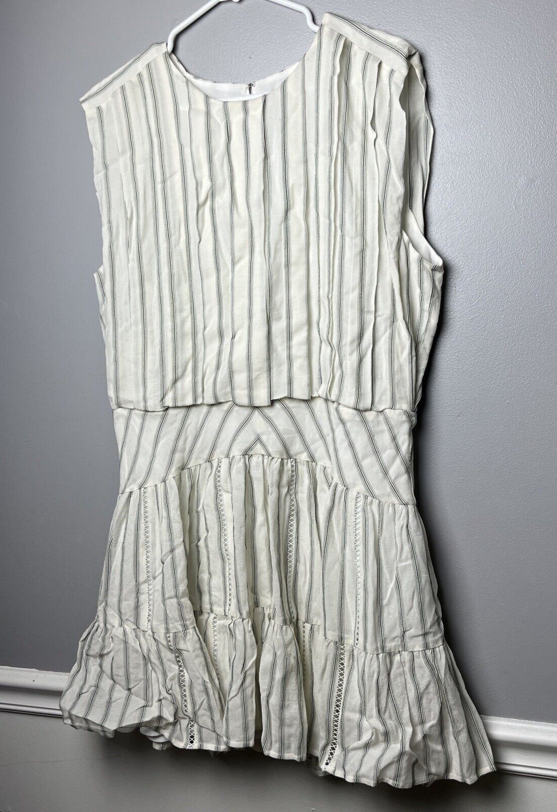 NWT Reiss Sofia Mini Dress White Gray Stripe Size 12