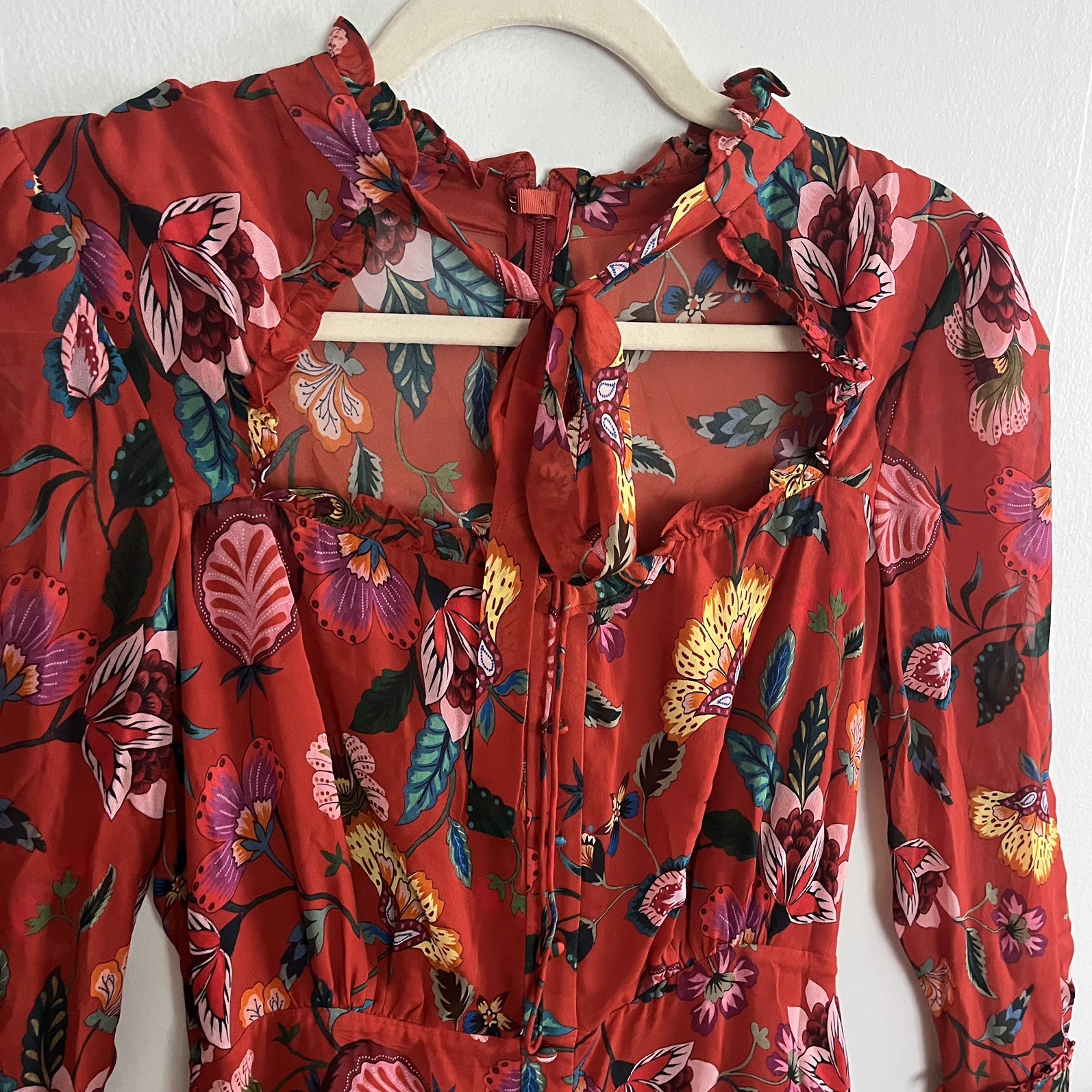 ALEXIS Morgana Chiffon Mini Dress In Red Floral Sz S Party Cocktail Feminine