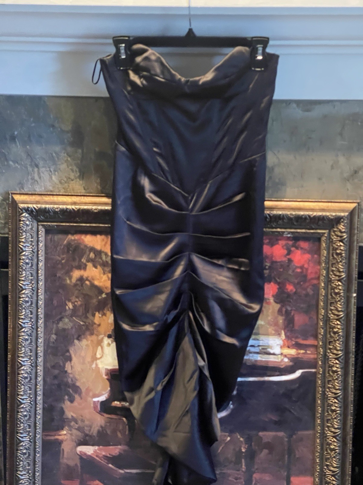 HEIRESS Beverly Hills Black Satin Rouched Midi Dress Corset Size US Medium NWT