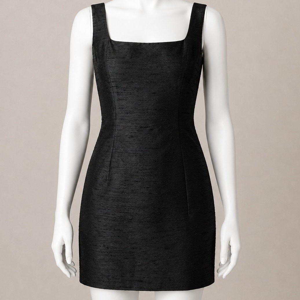 Vintage Ann Taylor Black Textured Silk Mini Dress Sleeveless Women’s Size 8