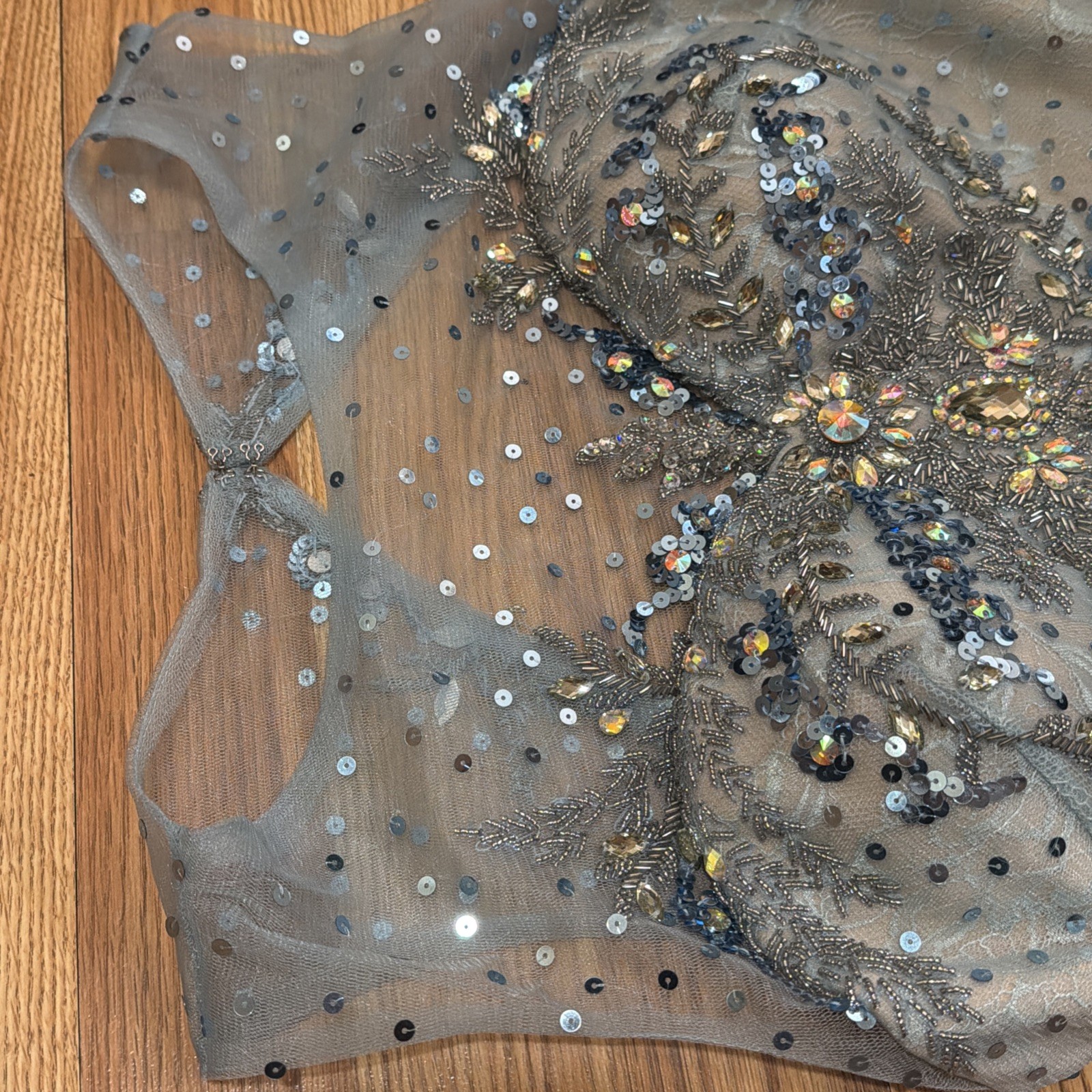 Dave & Johnny Short Ombre Floral Sequin Dress, Blue Sheer Beige Lined, Sz 11/12