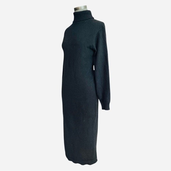 SAKS FIFTH AVENUE Black Turtleneck Bodycon Midi Dress Long Sleeve Size XS NWT