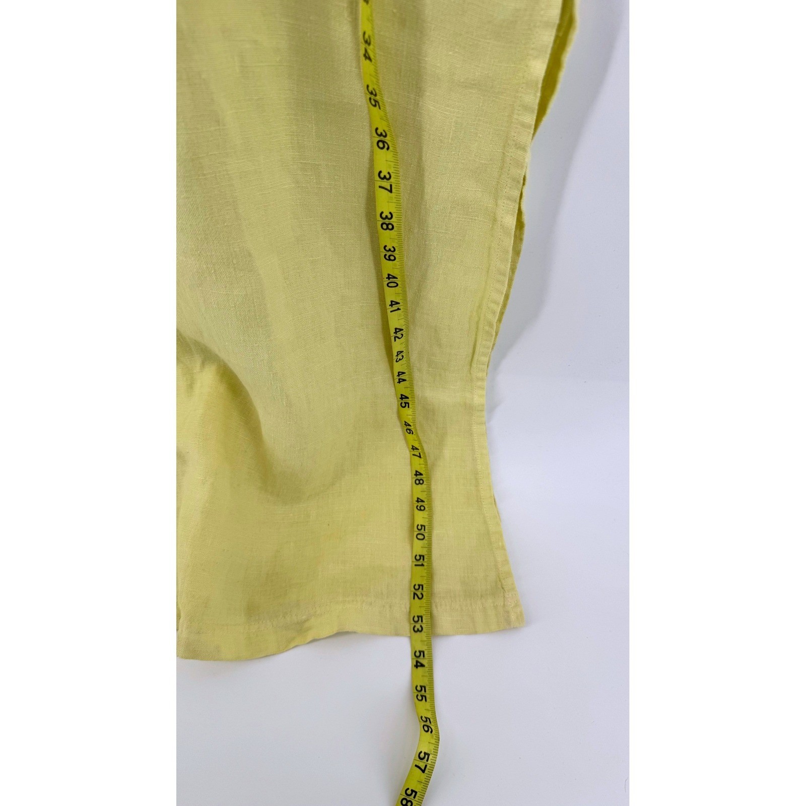 Costa Brava Spain Yellow Linen Lagenlook Maxi Tunic Dress Butterfly Short Sleeve