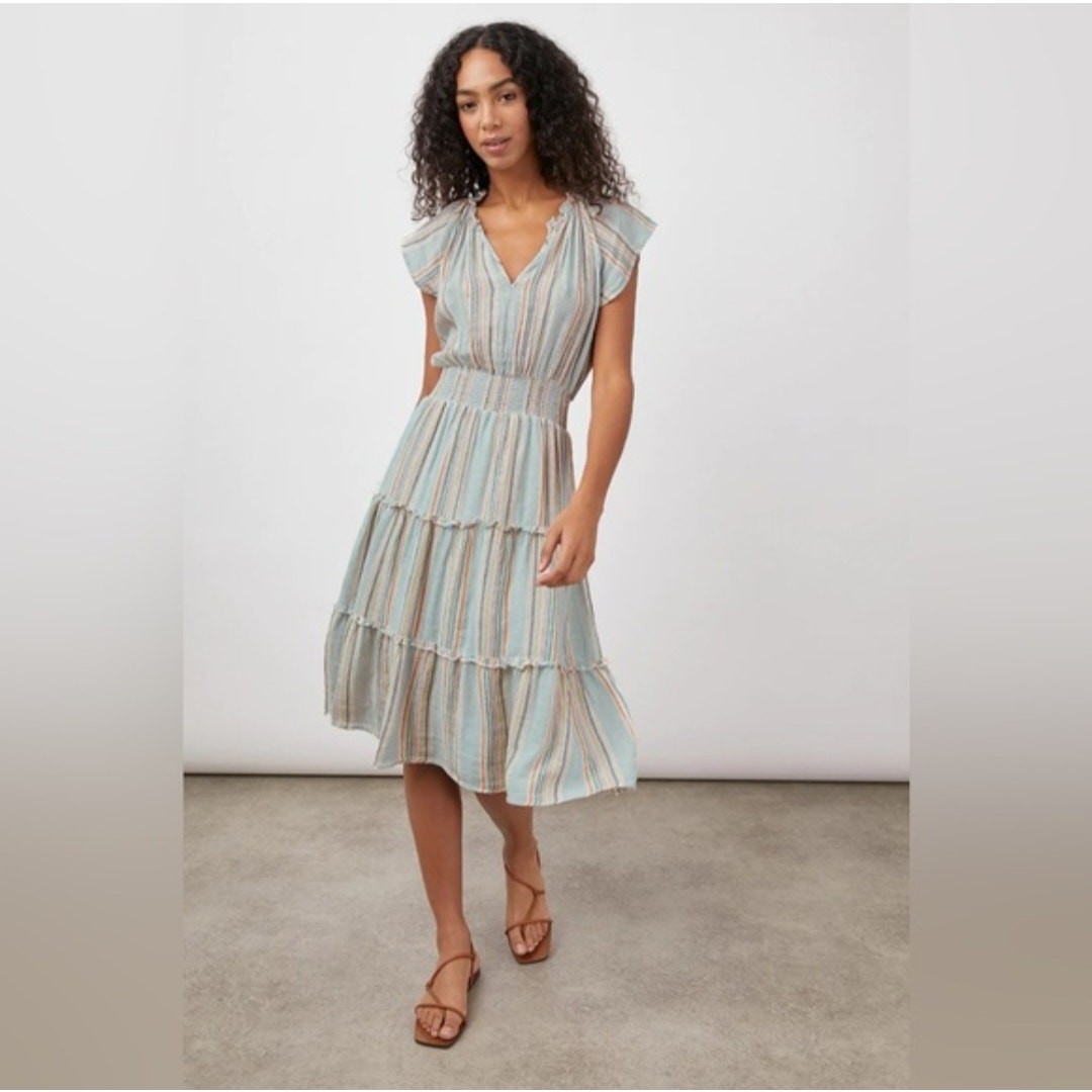 Rails Amellia Linen Blend Stripe Midi Dress in Sag Harbor Stripe Size Small