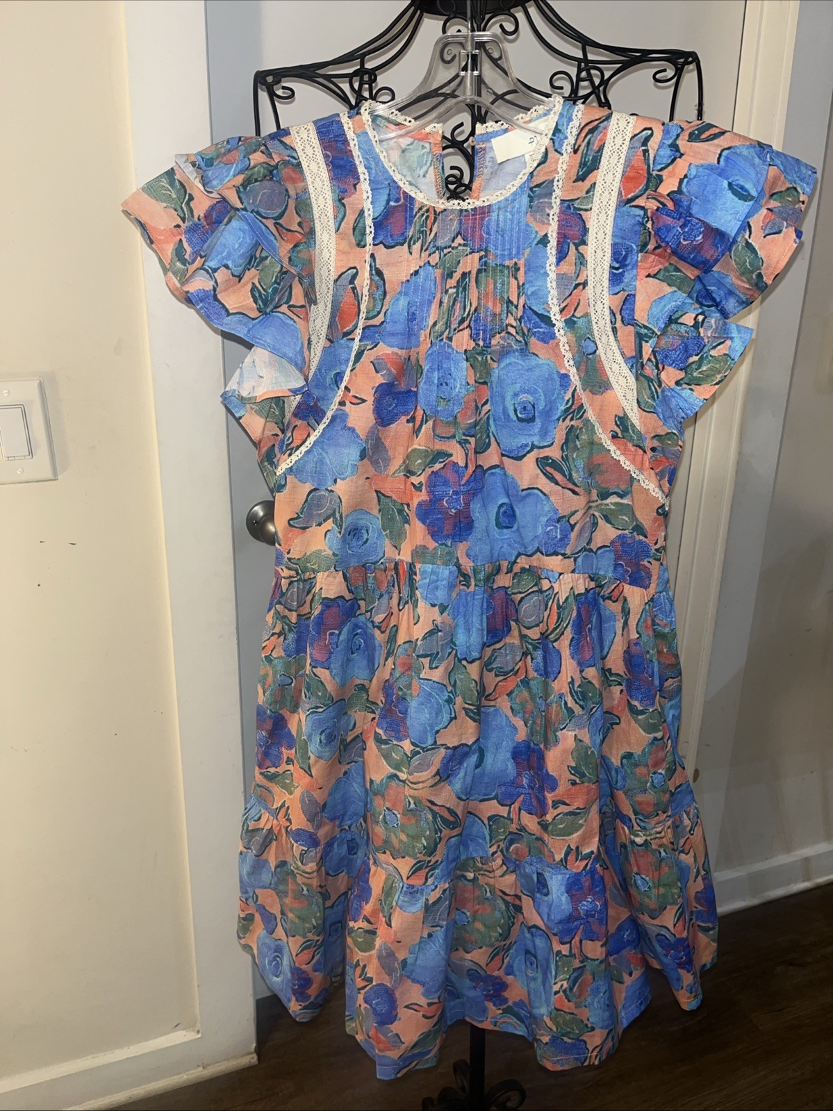 Pinch women’s multicolored floral ruffle tiered midi dress size XS
