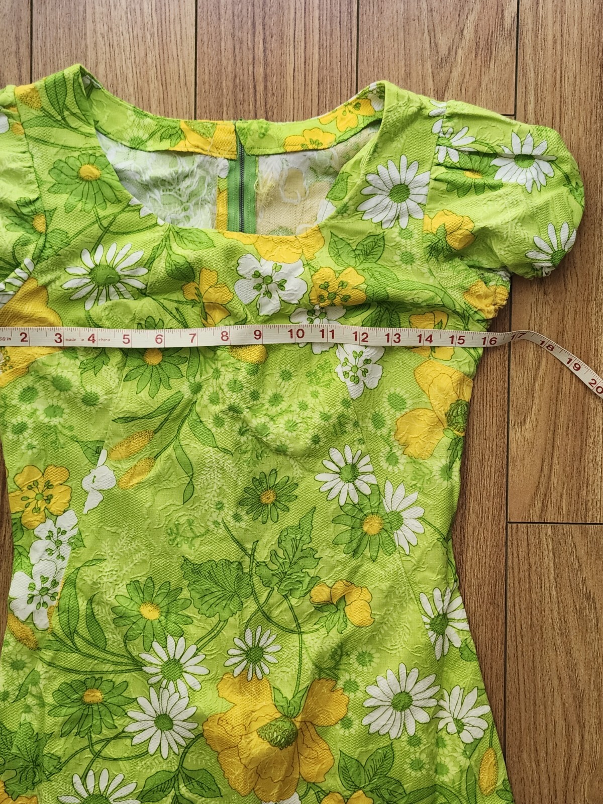 Vintage 60s Handmade Retro Twiggy Green/Yellow Flower Power Women’s Mini Dress S