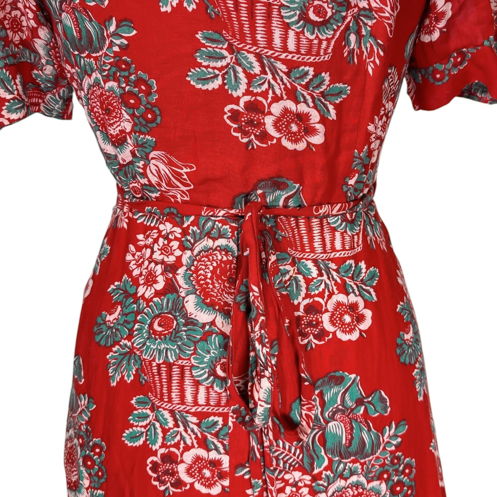 Denim & Supply Ralph Lauren Womens M Red Floral Wrap Dress Cotton Boho Ruffle