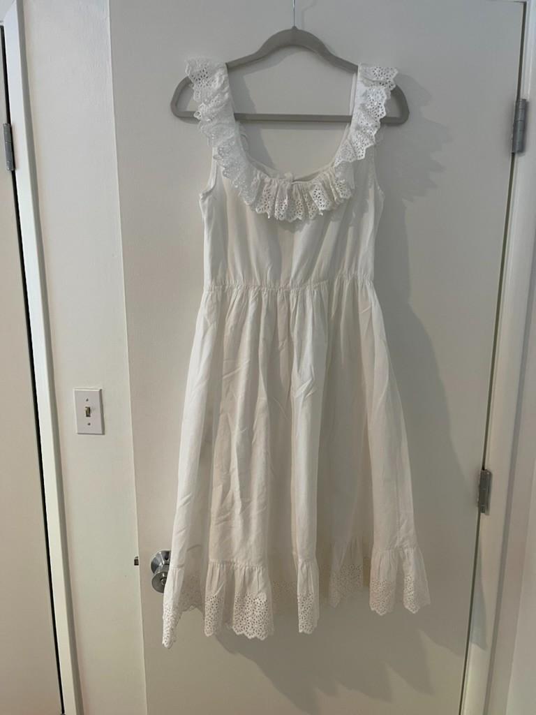 Celine Dress Hedi Slimane White Cotton Lace Small Eyelit Sz 38 Womens