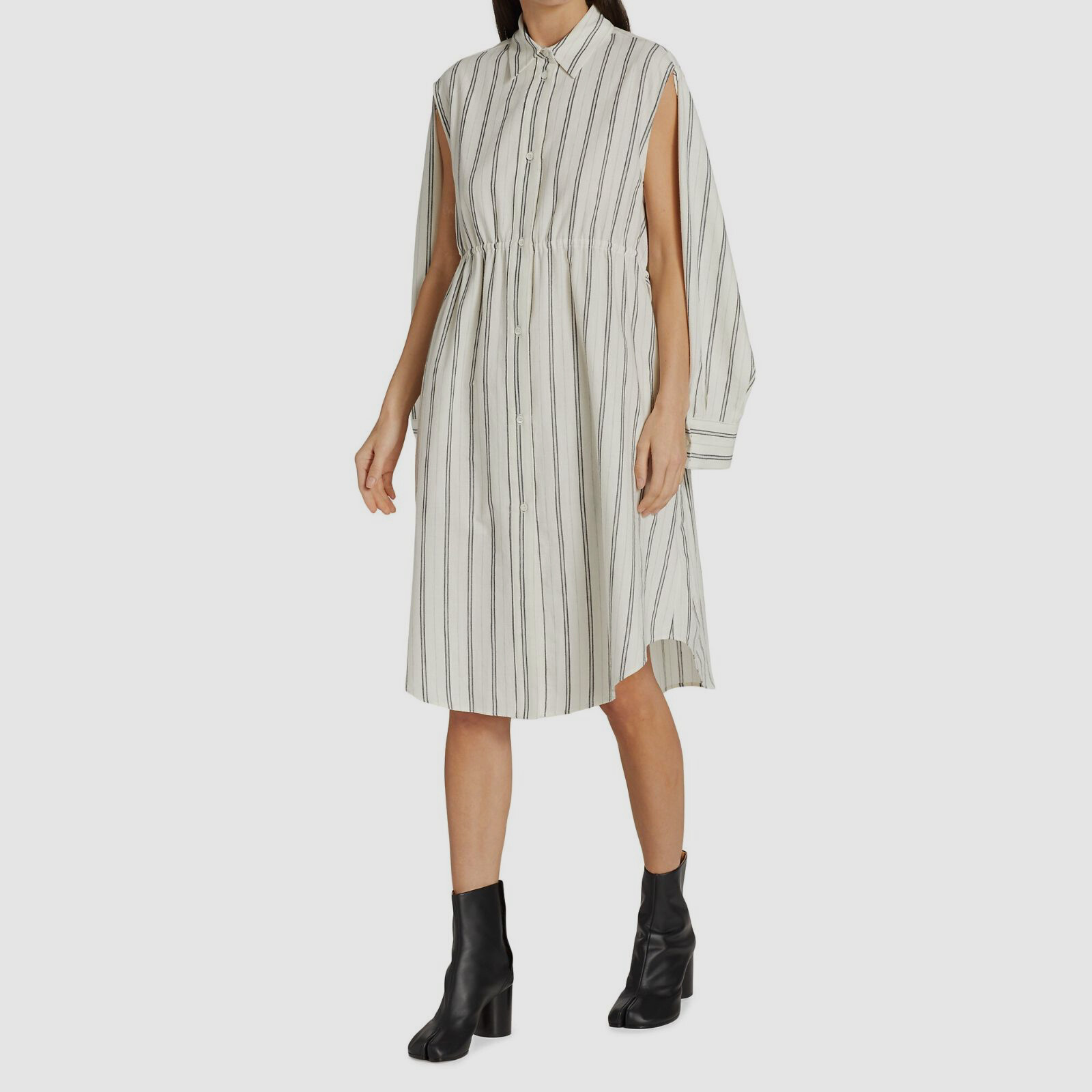 $735 MM6 Maison Margiela Women’s Wool White Striped Shirt Dress Size IT40/US4