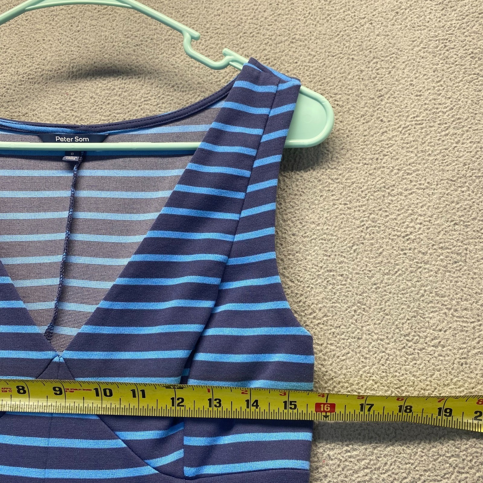 Peter Som for DesigNation Blue Striped Empire Waist Fit & Flare Dress,Size 8