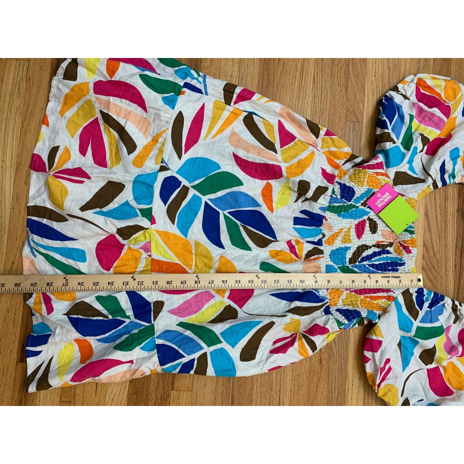Tabitha Brown for Target Multi-Color Tropical Leaf Puff Sleeve Midi Dress M NEW