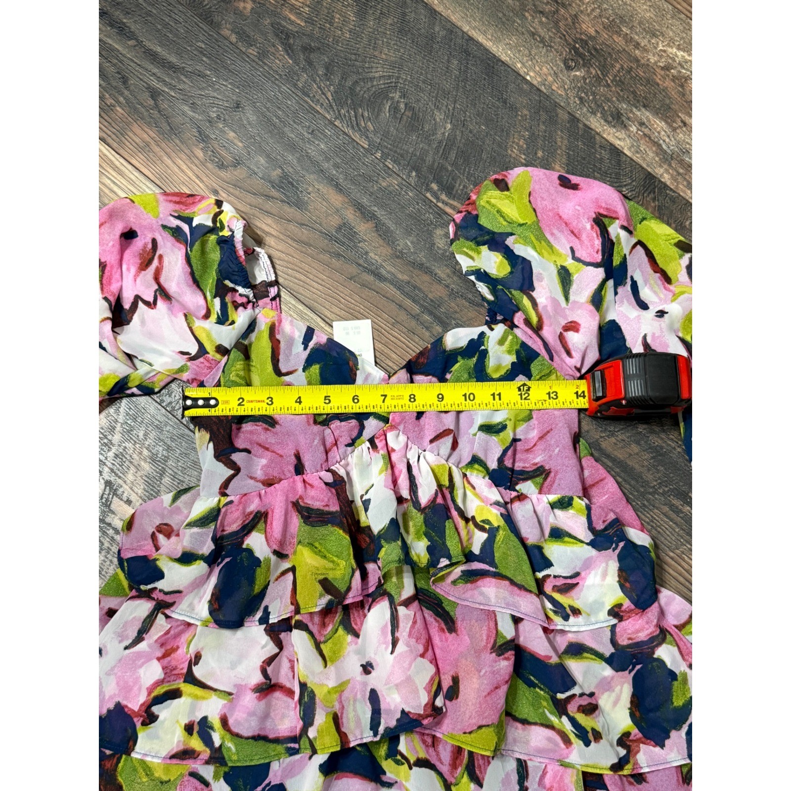 Abercrombie & Fitch Floral Tiered Ruffle Mini Dress Pink Green Long Sleeve NEW
