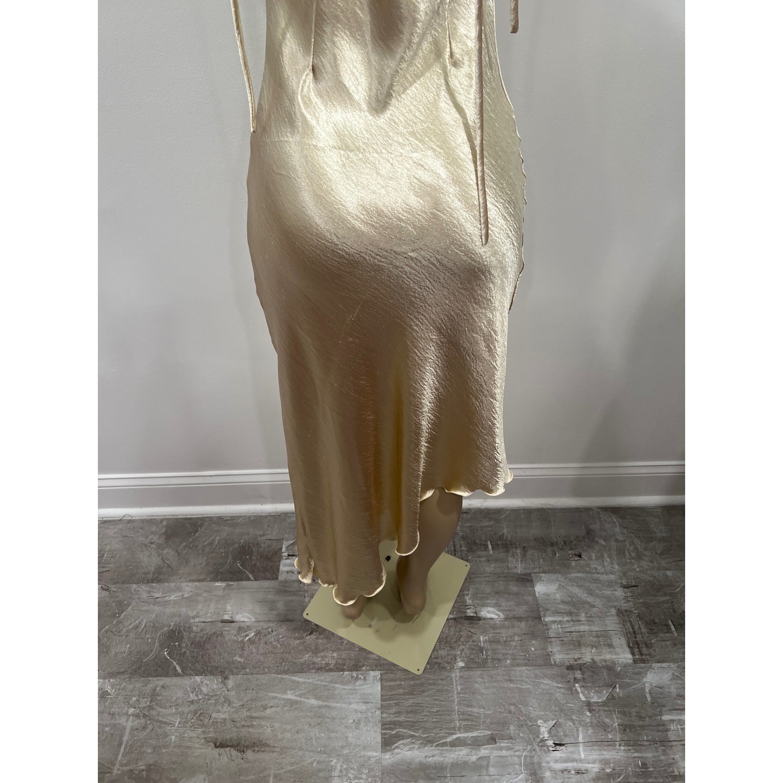 Champagne Gold Cowl Neck Satin Midi Dress Womens Medium Tie Strap