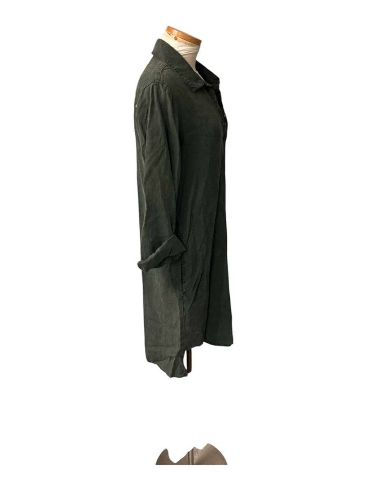 cloth & stone Olive Green Button-Up Shirt Dress Tencel Size Small