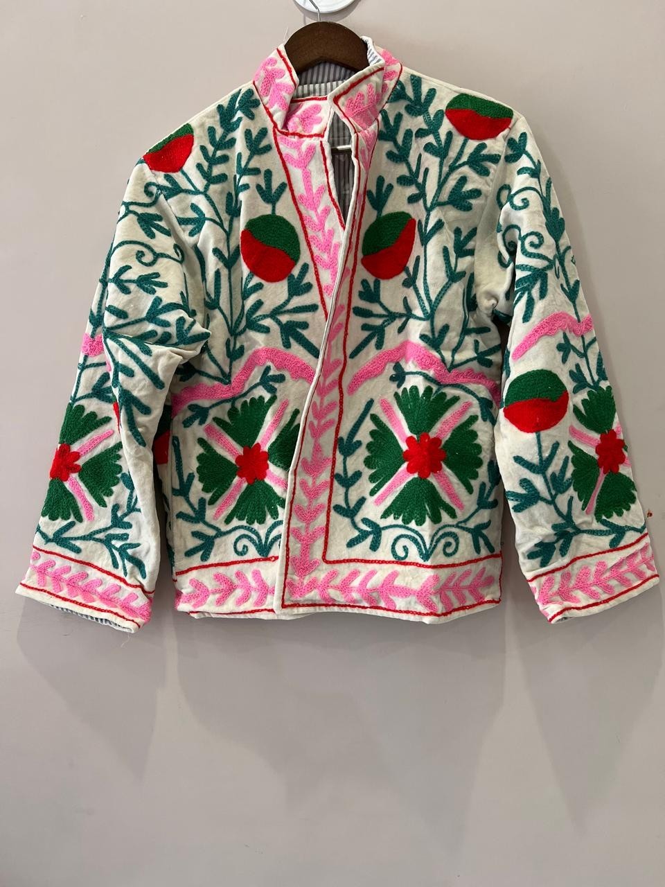Handmade Hand-Embroidered Leopard Floral Velvet Jacket, Velvet Embroidered