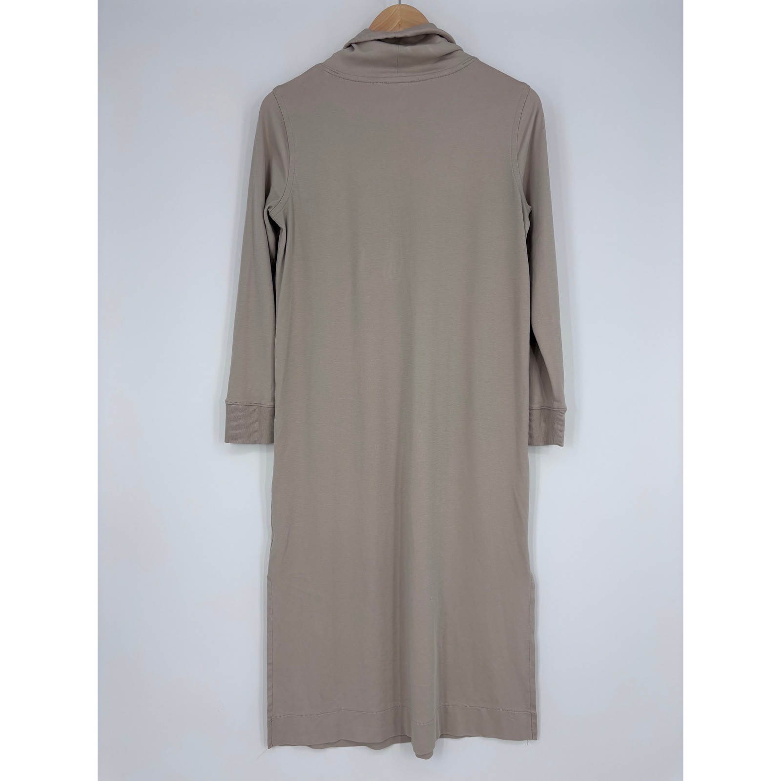 Haven Well Within Funnel Neck Dress Womens XS Beige Cowl Cotton Midi Tunic