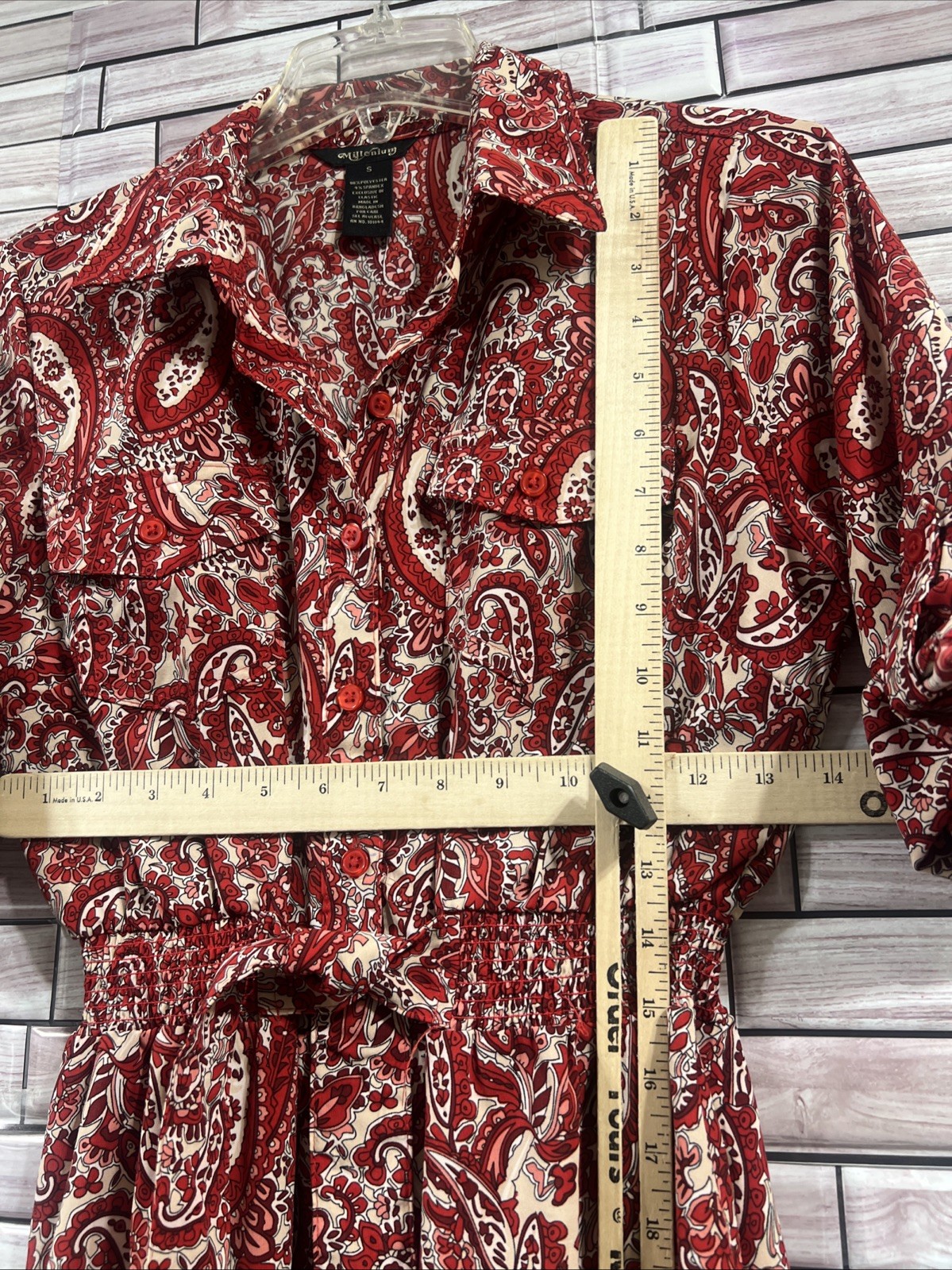 Millenium Womens S Dress red paisley fit flair tie waist knee length western