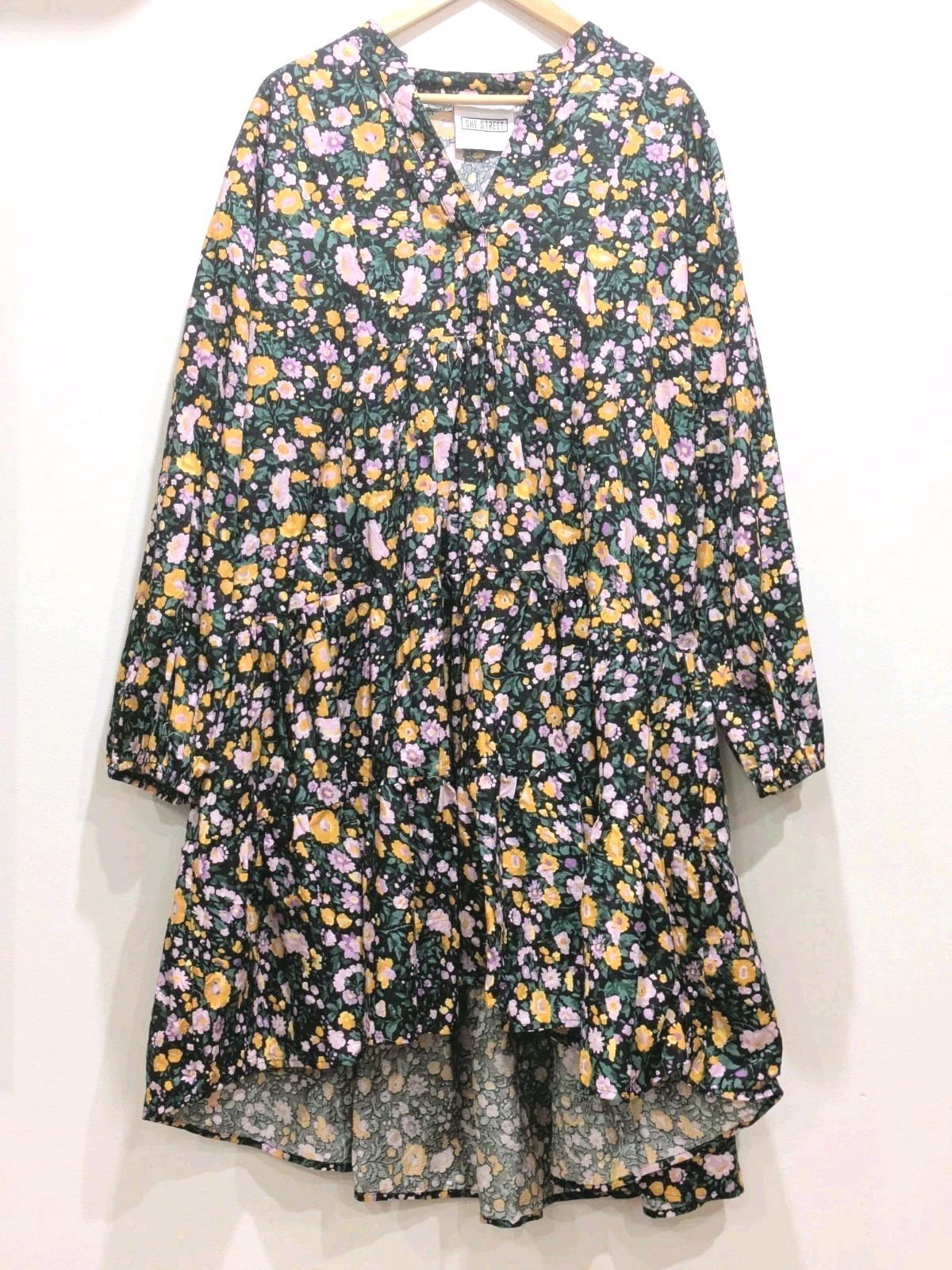 She Street floral print long sleeve smock tunic dress Curve 20-24 Oversized