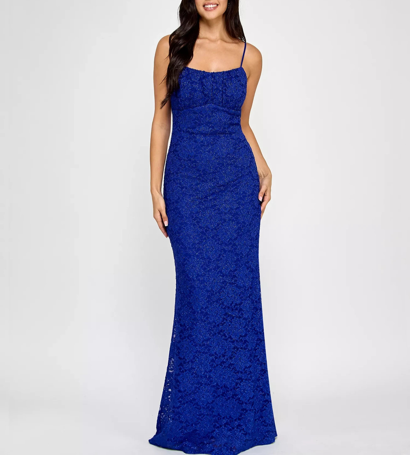 Emerald Sundae Juniors’ Glitter Lace Empire-Waist Gown MSRP $89