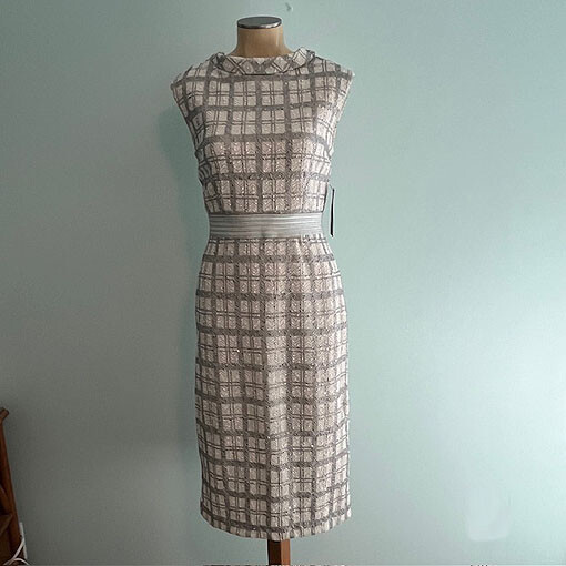 EVA MENDES NY & CO ~ Ivory & Silver Tweed V-Back Career DRESS Sz 2