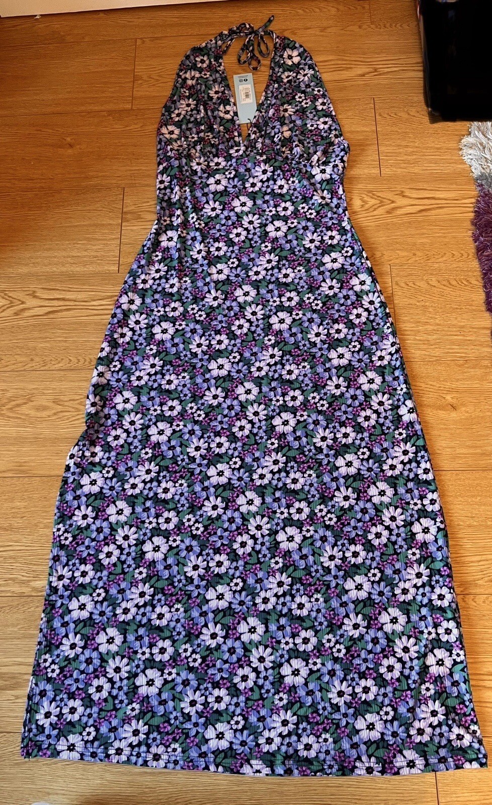 Women’s Blue Vanilla Purple Floral Maxi Halter Dress UK 16 BNWT Pinks Black