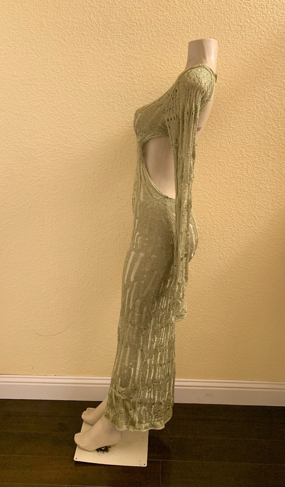 Jaded London Size Medium Umbra Moss Green Knit Metallic Long Sleeve Maxi Dress