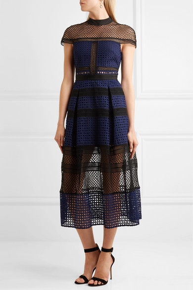 Authentic Self-Portrait Navy Paneled Guipure Lace Dress UK 6 US 2