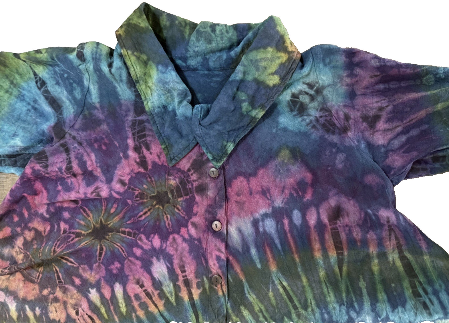 Tucan Hand Tie Dye Trapeze 100% Cotton Jacket Coat Dress Mesilla, NM Women’s L