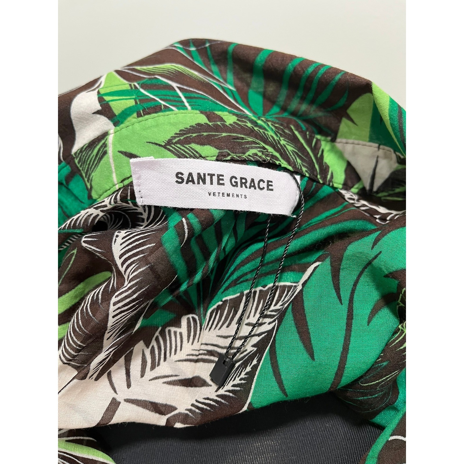 Sante Grace Tropical Leaf Print Button Down Shirt Dress Green Brown