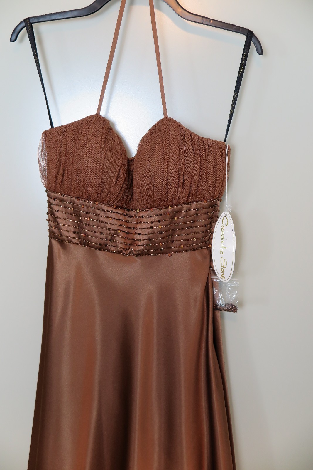 NWT Cassandra Stone Brown Bronze Spaghetti-Strap-Halter Dress Size 2