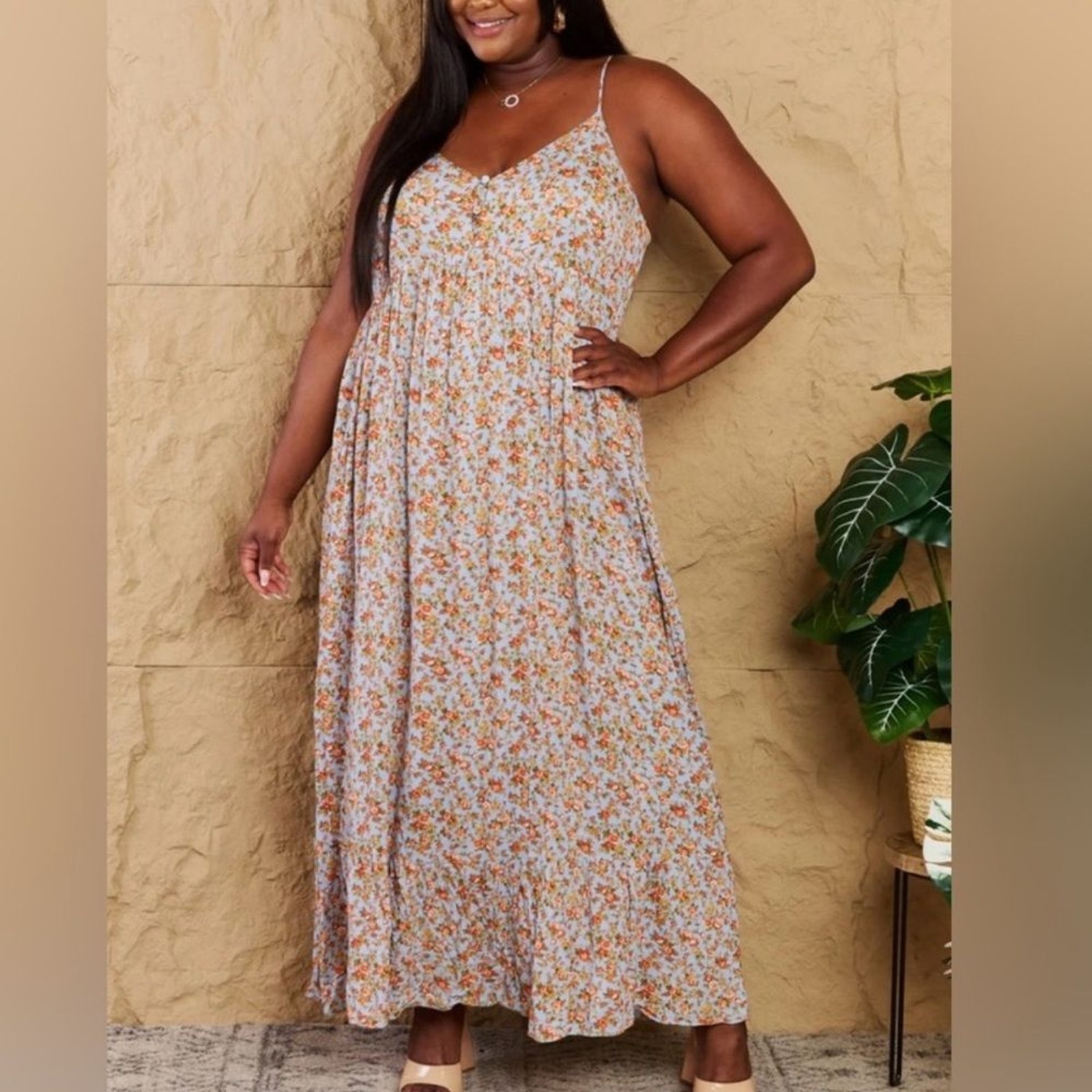 HEYSON Take Your Chances Full Size Floral Halter Neck Maxi Dress Size 1XL