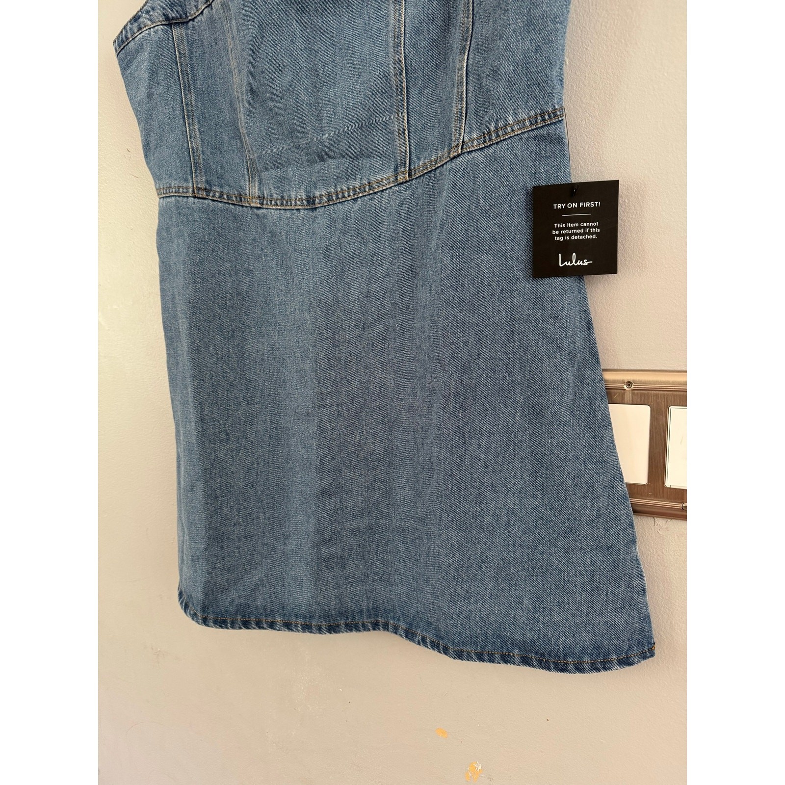 NWT Lulus So Delighted Medium Wash Denim Corset Seam Mini Dress Size XL